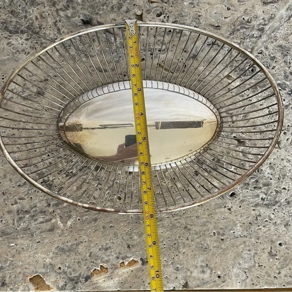 GORHAM vintage mid century modern silver wire fruit/bread oval basket home decor